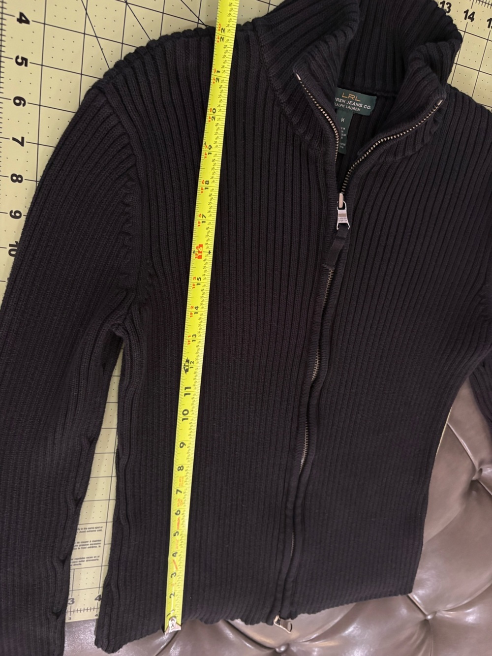 Lauren Ralph Lauren Ribbed Zip-Up Sweater Jacket Women’s Size M Black Classic - Picture 9 of 9
